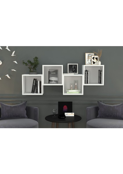 Kitaplikli Duvar Rafi Beyaz 135 cm DVR-1020