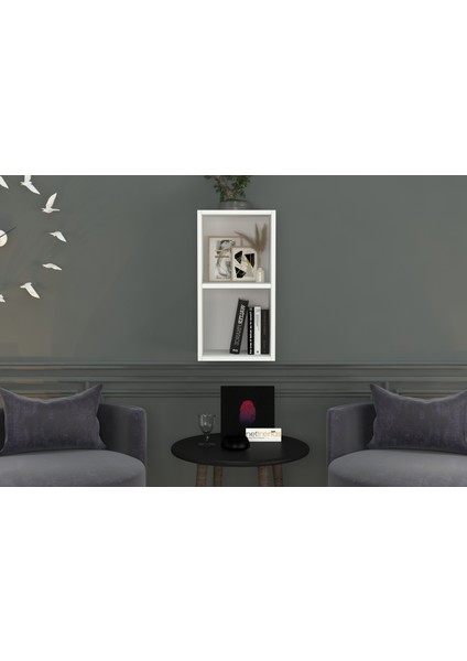 Kitaplikli Ikili Duvar Rafi Beyaz 35 cm DVR-1035