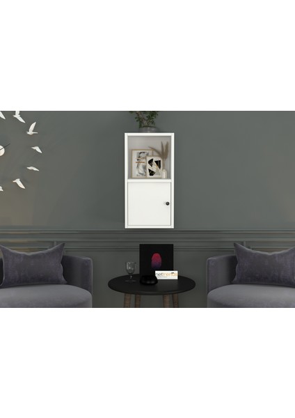 Kitaplikli Kapakli Duvar Rafi Beyaz 35 cm DVR-1039-Ç