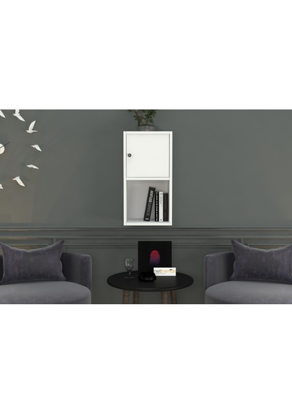 Kitaplikli Kapakli Duvar Rafi Beyaz 35 cm DVR-1040-Ç