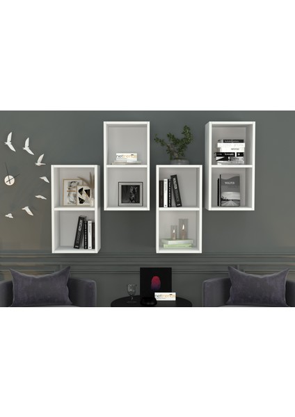 Kitaplikli Rafli Duvar Rafi Beyaz 135 cm DVR-1063