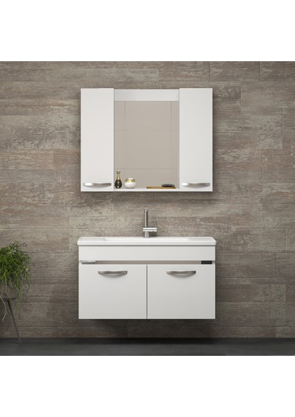 Alfa Banyo Safi̇r Beyaz 100 cm Komple Mdf Banyo Takımı-lavabolu banyo dolabı