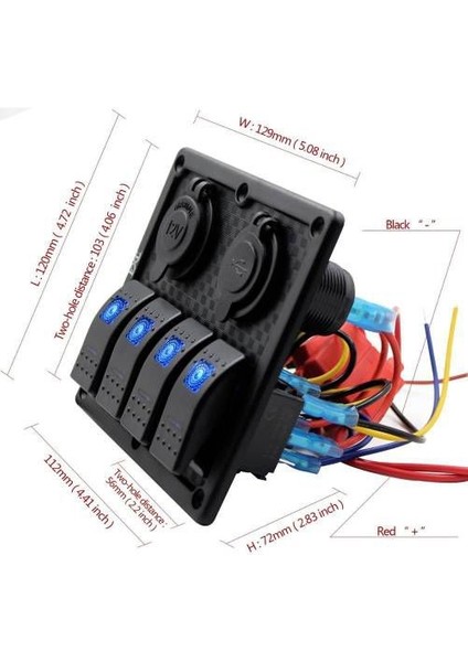 Sigorta (Swıtch) Panel 4 Lü USB 12V - Tekne & Karavan