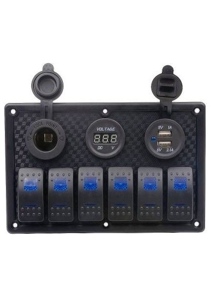 Sigorta (Swıtch) Panel 6 Lı 12V USB Voltmetre Tekne & Karavan