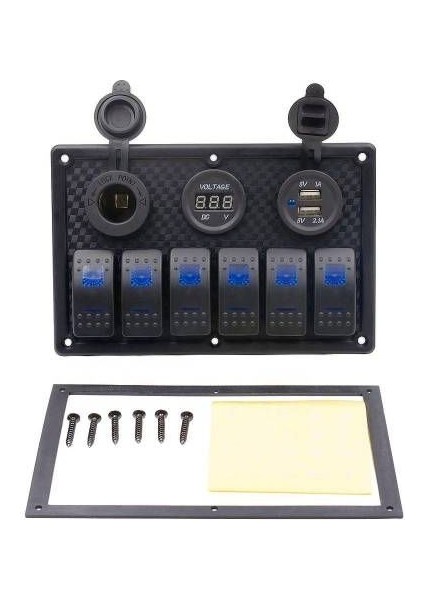 Sigorta (Swıtch) Panel 6 Lı 12V USB Voltmetre Tekne & Karavan modelleri