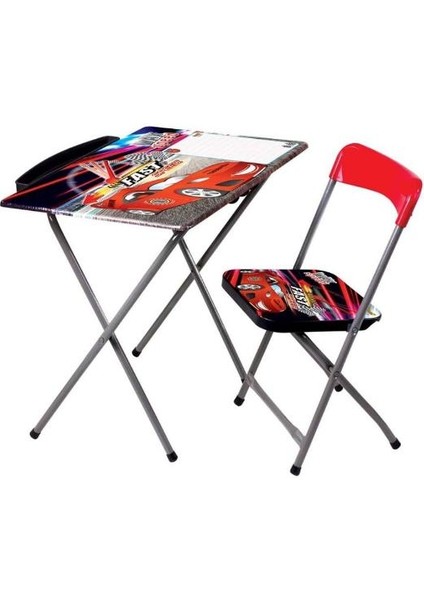 Dzc Kuzenler Avm Max Speed Cars Çocuk Lisanslı Çalışma Masa Sandalye Seti Yazı Tahtalı Kalemlikli