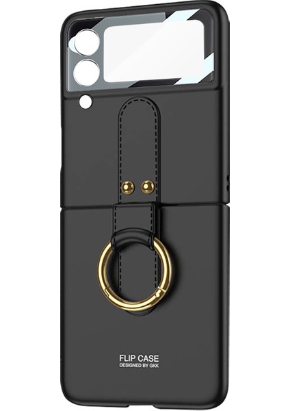 Samsung Galaxy Z Flip3 Tam Koruyucu Yüzük Tutuculu Telefon Kılıfı - Siyah (Yurt Dışından)