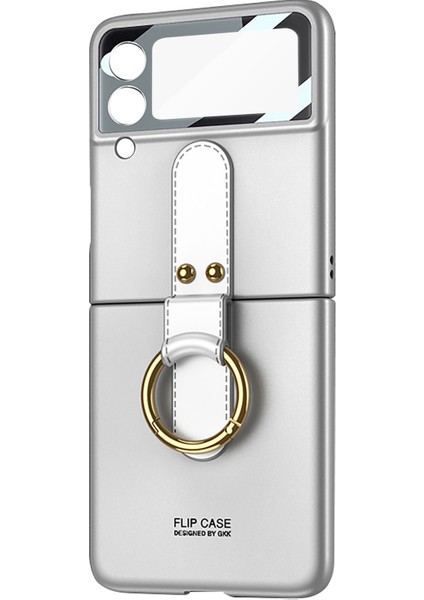 Samsung Galaxy Z Flip3 Tam Koruyucu Yüzük Tutuculu Telefon Kılıfı - Gri (Yurt Dışından)