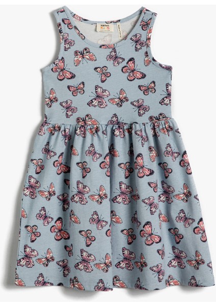 Bisiklet Yaka Bol Kesim Desenli Çok Renkli Kız Çocuk Elbise - 2YKG87820OK