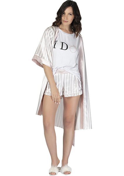 Bride Stripe Saten Sabahlık Pudra fiyatları