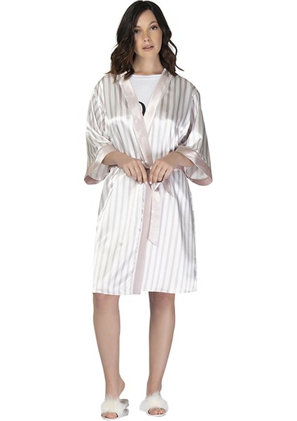 Bride Stripe Saten Sabahlık Pudra indirimleri