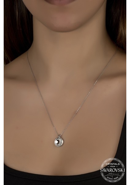 Union Swarovski Crystal Kadın 10 mm Çerveli Gümüş Kolye