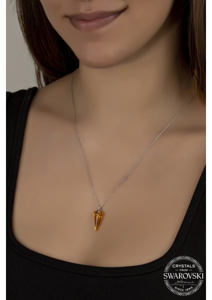 Union Swarovski Crystal Kadın Topaz Üçgen Gümüş Kolye