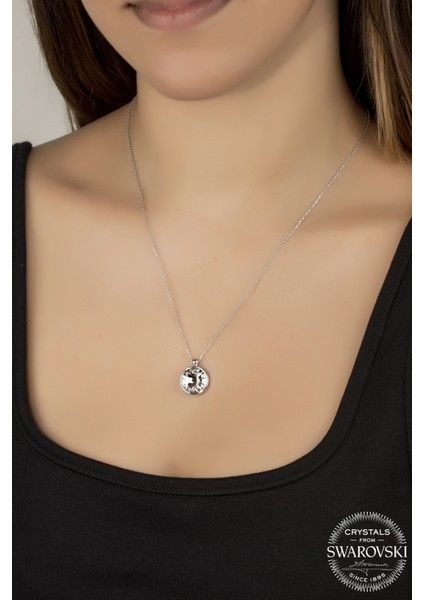 Union Swarovski Crystal Kadın 12 mm Çerveli Gümüş Kolye