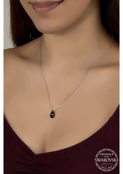 Union Swarovski Crystal Kadın Black Drop Gümüş Kolye