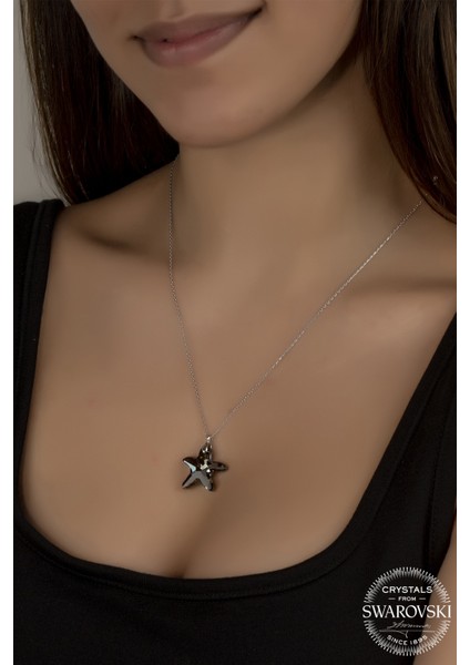Union Swarovski Crystal Kadın Green Deniz Yıldızı Gümüş Kolye