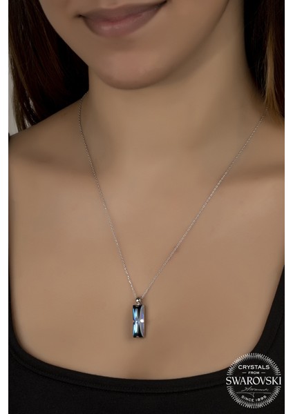 Union Swarovski Crystal Kadın Lacivert Baget Gümüş Kolye