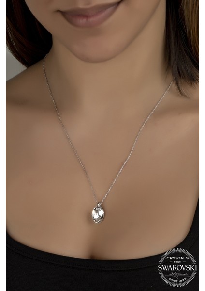 Union Swarovski Crystal Kadın Oval Gümüş Kolye