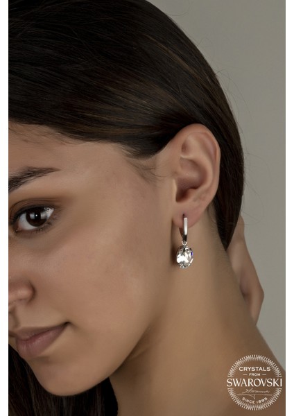 Union Swarovski Crystal Kadın Beyaz Oval Tırnaklı Gümüş Küpe