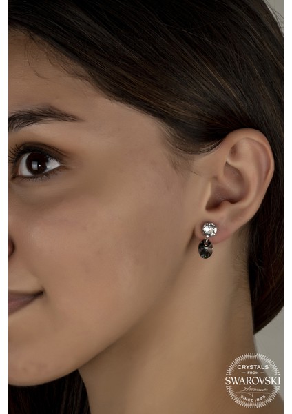 Union Swarovski Crystal Kadın Çift Renk Sallantılı Çivili Gümüş Küpe