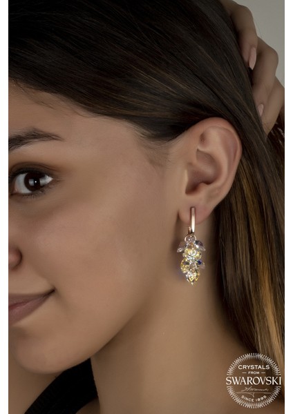 Union Swarovski Crystal Kadın Kalp Salkım Rose Gümüş Küpe
