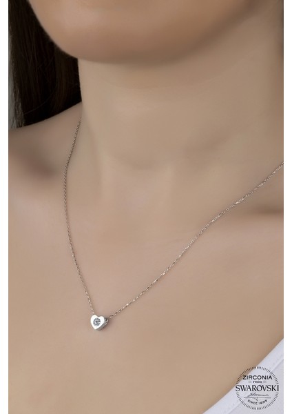 Union Swarovski Zirconia Kadın Minimal Kalp Gümüş Kolye