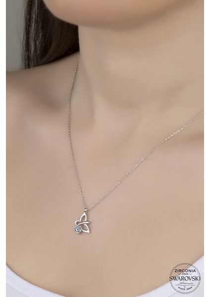 Union Swarovski Zirconia Kadın Kelebek Gümüş Kolye