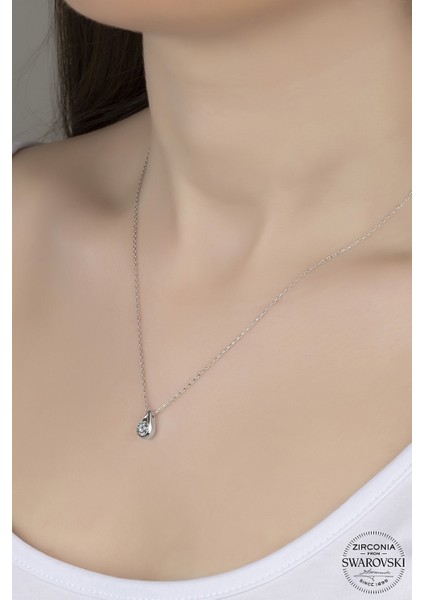 Union Swarovski Zirconia Kadın Damla Montür Gümüş Kolye