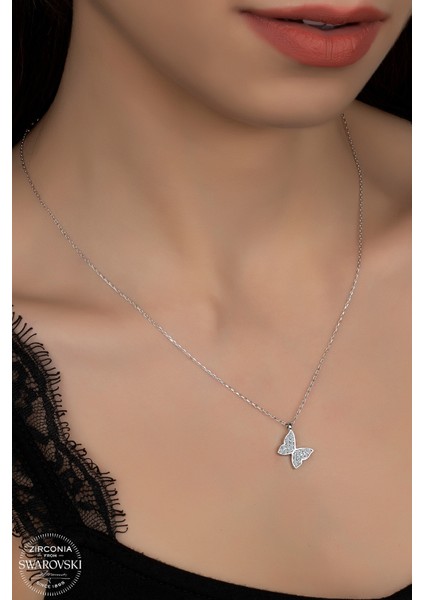 Union Swarovski Zirconia Kadın Kelebek Gümüş Kolye