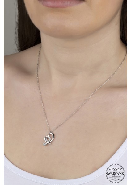 Union Swarovski Zirconia Kadın Kalp Montür Gümüş Kolye