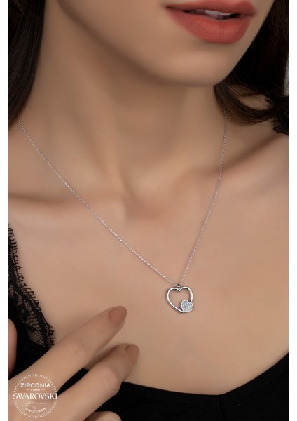 Union Swarovski Zirconia Kadın Kalp Montür Gümüş Kolye