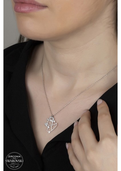 Union Swarovski Zirconia Kadın Kalplimelek Gümüş Kolye