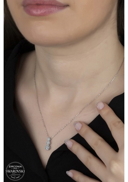 Union Swarovski Zirconia Kadın Üçlü Pırlanta Montür Gümüş Kolye