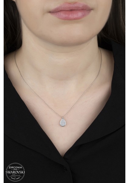 Union Swarovski Zirconia Kadın Damla Montür Gümüş Kolye