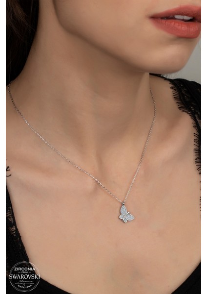 Union Swarovski Zirconia Kadın Kelebek Gümüş Kolye