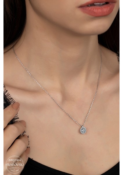 Union Swarovski Zirconia Kadın Pırlanta Montür Gümüş Kolye