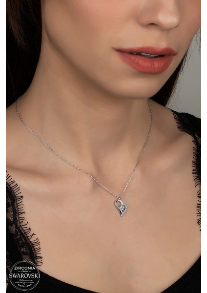 Union Swarovski Zirconia Kadın Kalp Pırlanta Montür Gümüş Kolye