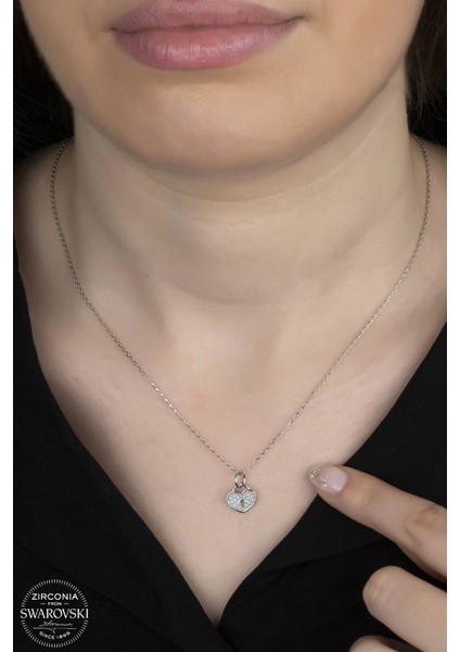 Union Swarovski Zirconia Kadın Kalp Kilidi Gümüş Kolye
