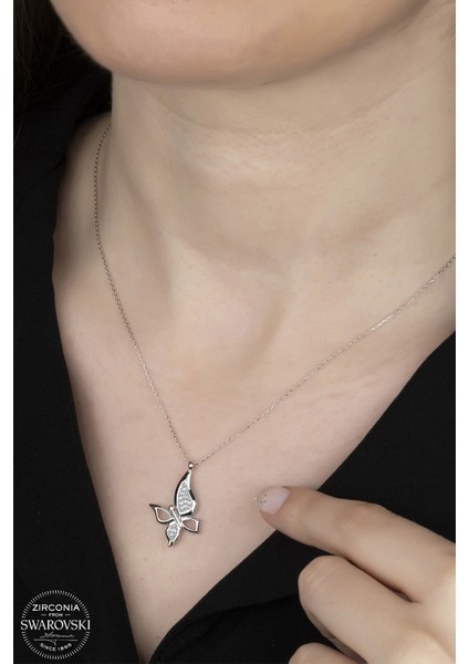 Union Swarovski Zirconia Kadın Kelebek Gümüş Kolye