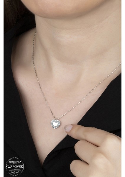 Union Swarovski Zirconia Kadın Kalp Montür Gümüş Kolye