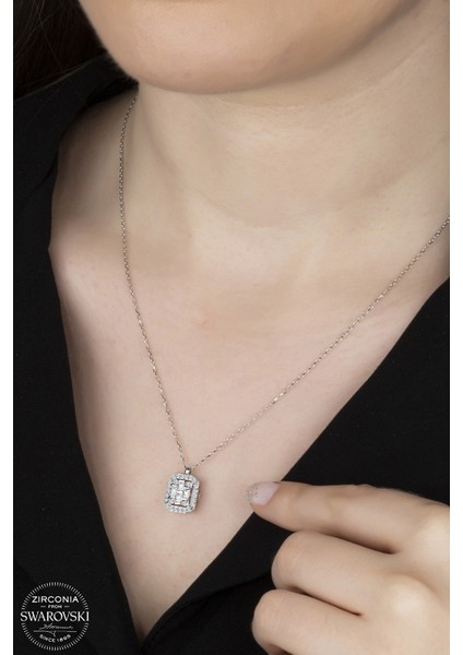 Union Swarovski Zirconia Kadın Octagon Gümüş Kolye