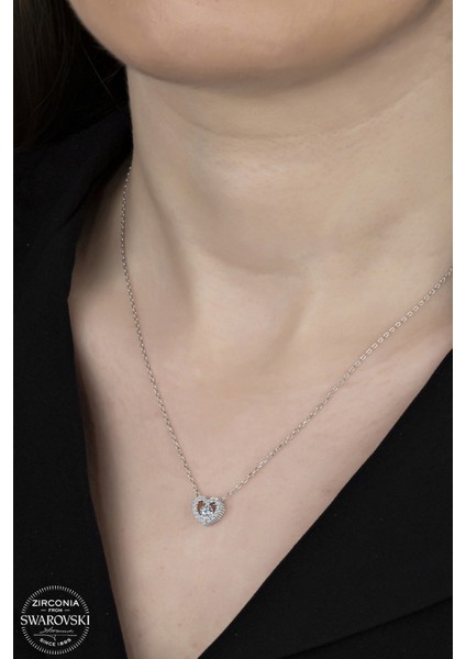 Union Swarovski Zirconia Kadın Kalp Gümüş Kolye