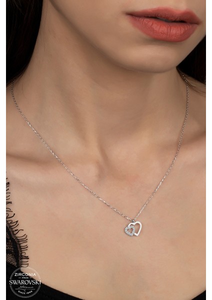 Union Swarovski Zirconia Kadın Kalp Kalbe Gümüş Kolye