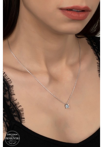 Union Swarovski Zirconia Kadın Pırlanta Montür Gümüş Kolye