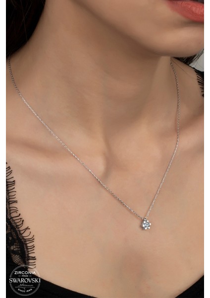 Union Swarovski Zirconia Kadın Pırlanta Montür Gümüş Kolye