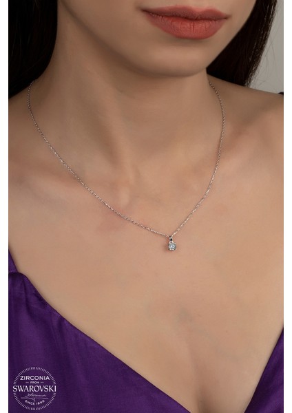 Union Swarovski Zirconia Kadın Pırlanta Montür Gümüş Kolye