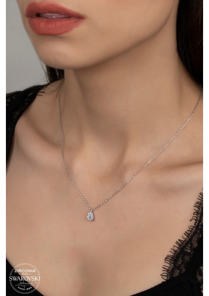 Union Swarovski Zirconia Kadın Damla Montür Gümüş Kolye