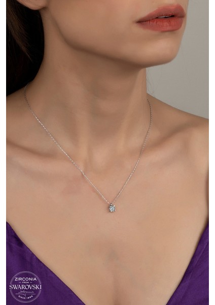 Union Swarovski Zirconia Kadın Pırlanta Montür Gümüş Kolye