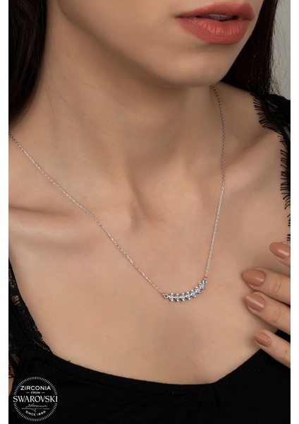 Union Swarovski Zirconia Kadın Sıra Pırlanta Montür Gümüş Kolye