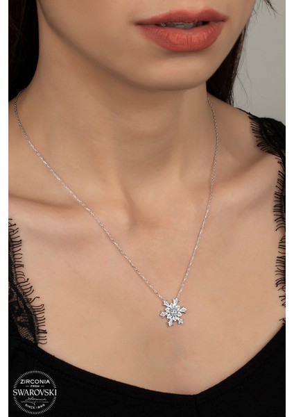 Union Swarovski Zirconia Kadın Kar Tanesi Gümüş Kolye